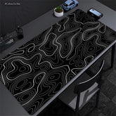 Gaming Desk Mat Black & White Abstract Mouse Pad with Non-Slip Base and Stitched Edges
