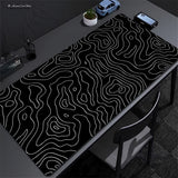 Gaming Desk Mat Black & White Abstract Mouse Pad with Non-Slip Base and Stitched Edges