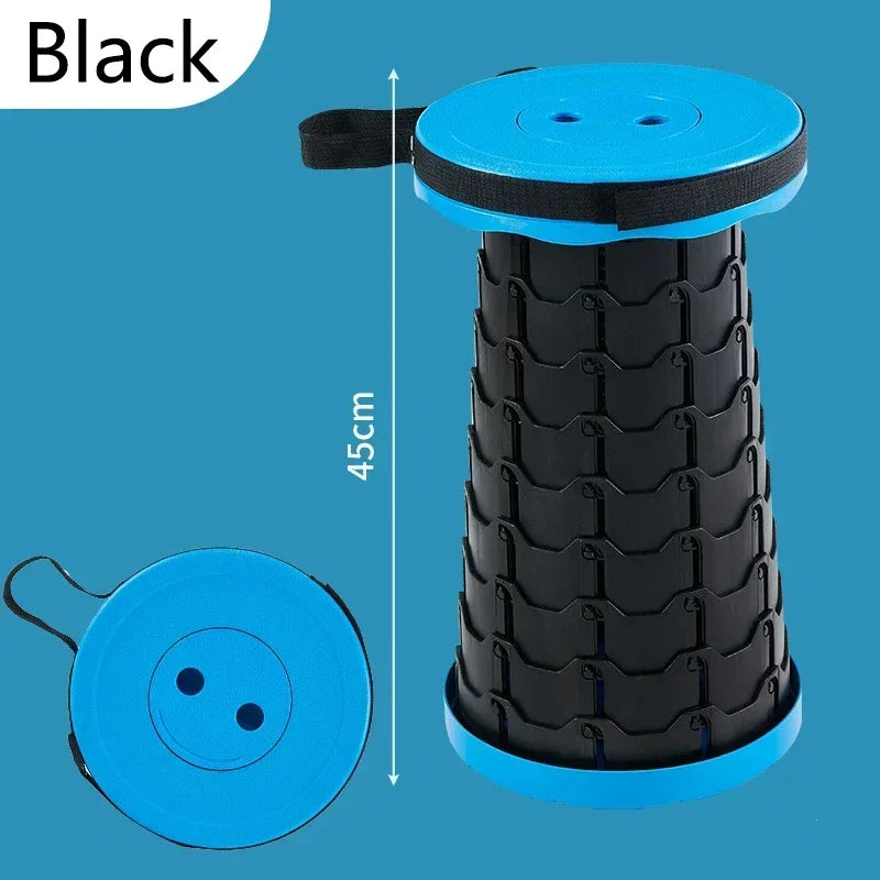 Portable Telescopic Folding Stool Adjustable Height Compact Chair for Camping & Fishing