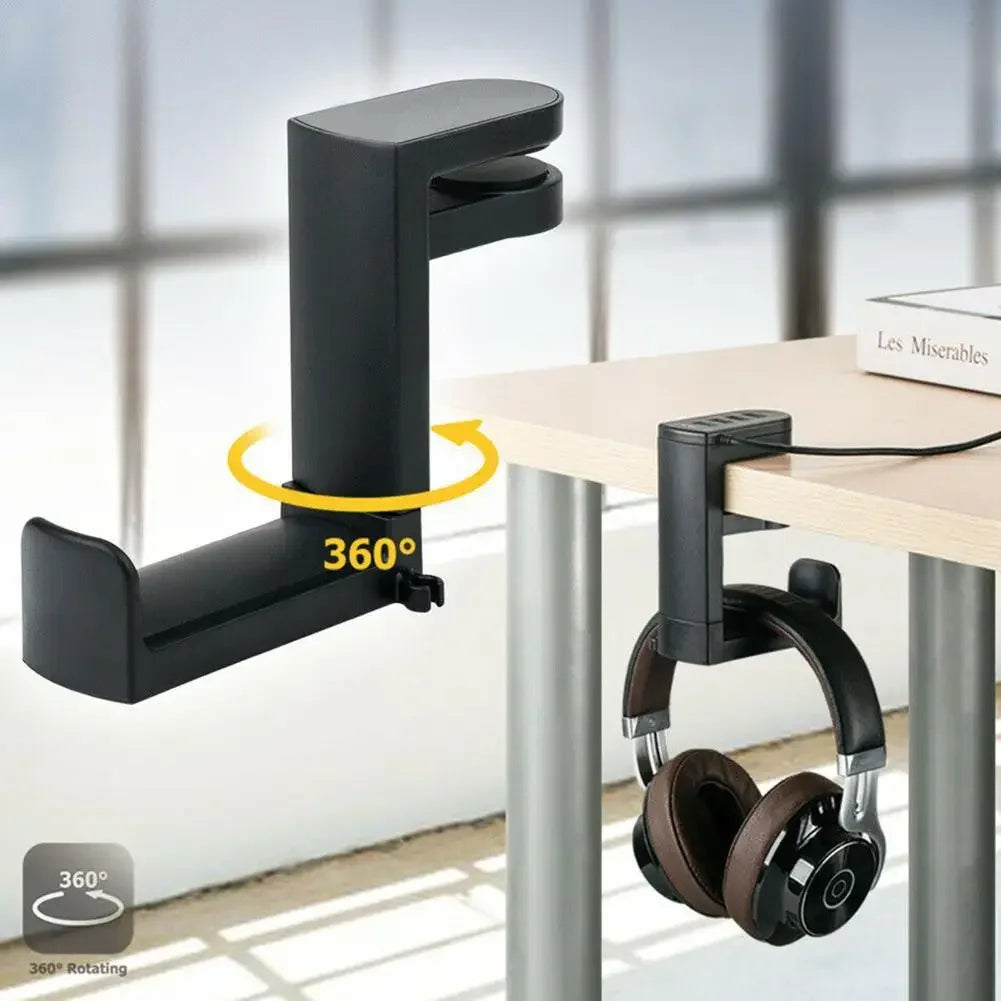 Desk Mount Gaming Headphone Stand360° Rotating Adjustable Hook for Universal Headsets