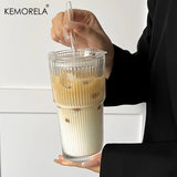 Transparent Glass Mug 600ML Coffee Cup with Lid and Straw for Cold Drinks