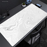 Gaming Desk Mat Black & White Abstract Mouse Pad with Non-Slip Base and Stitched Edges