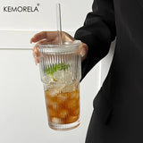 Transparent Glass Mug 600ML Coffee Cup with Lid and Straw for Cold Drinks